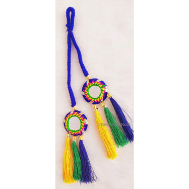 Pink / Blue Braid With Pink / Green, Yellow and Blue Tassels with Mirror Embellishments,Bohemian Tassels
